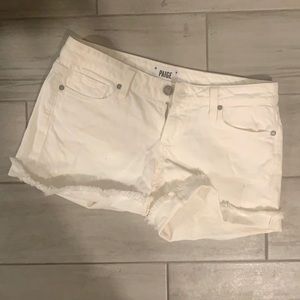 PAIGE Frayed Hem Denim Shorts